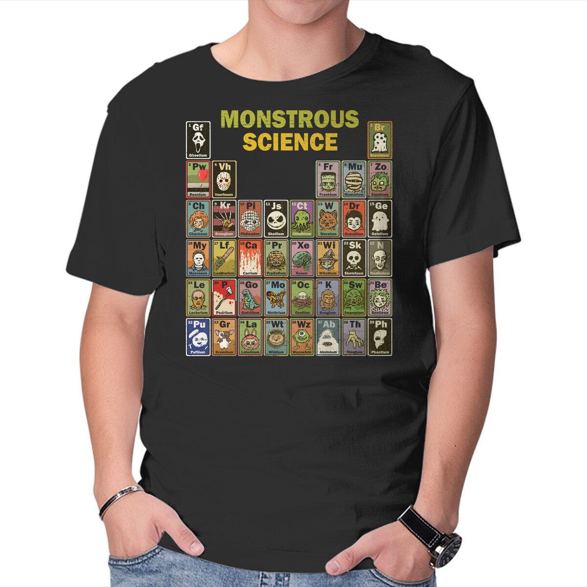 Unisex Crew Neck T-Shirt Monstrous Science Graphic Short Sleeve Casual Tee XS
