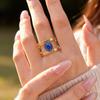 Waterproof Stainless Steel Rings for Women, Double Layered Open Adjustable Oval Nature Stone Bohemian Stylish Fashion Jewelry