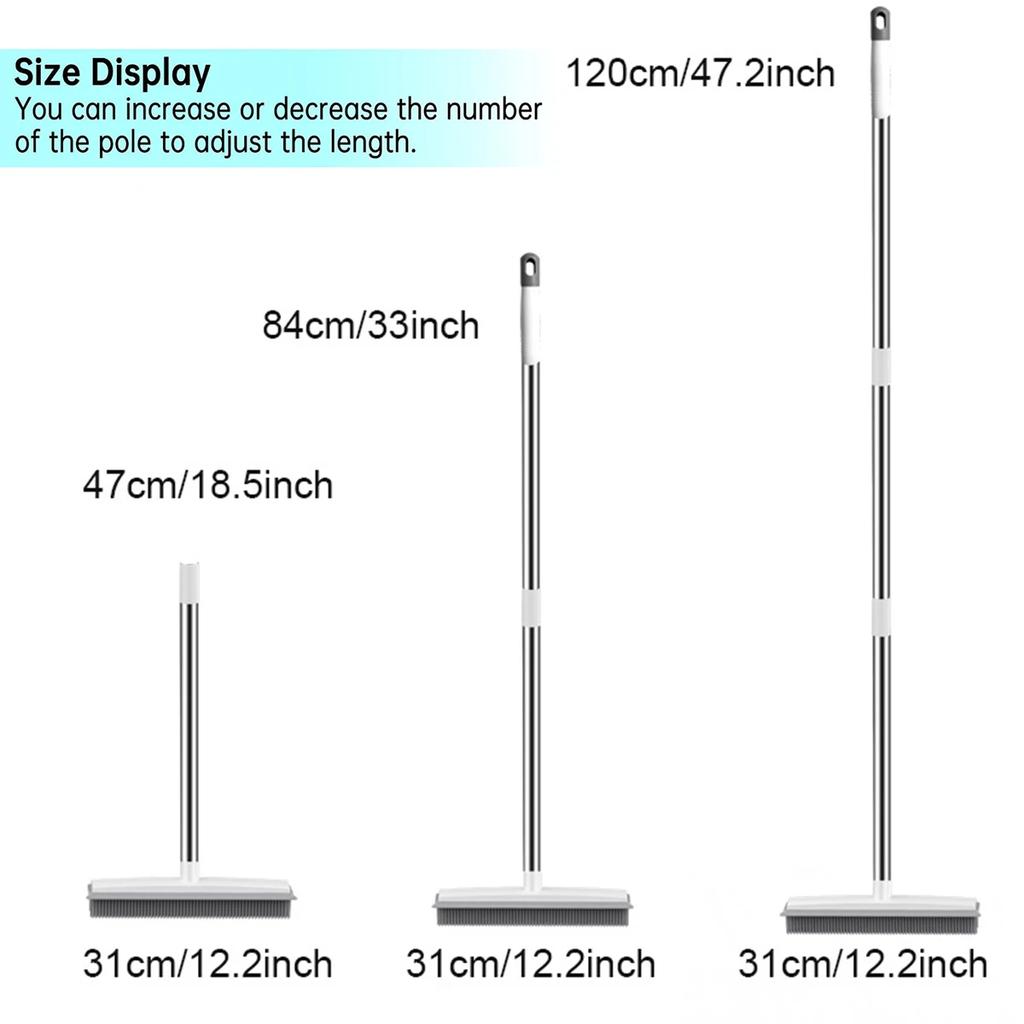 2 In 1 Rubber Broom Carpet Brush with Adjustable Long Handle Soft Push Broom for Pet Cat Dog Hair Fur Removal Carpet Floor Brush
