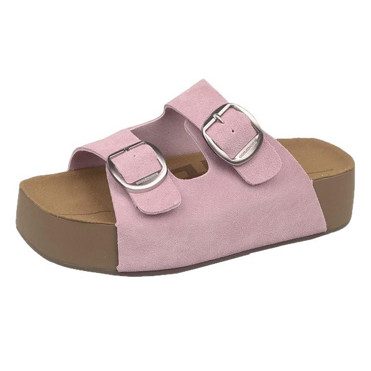 Cowhide version~ Zhou Yutong Shen Yue same raw chocolate toast thick-soled Boken slippers 2025 summer new sandals