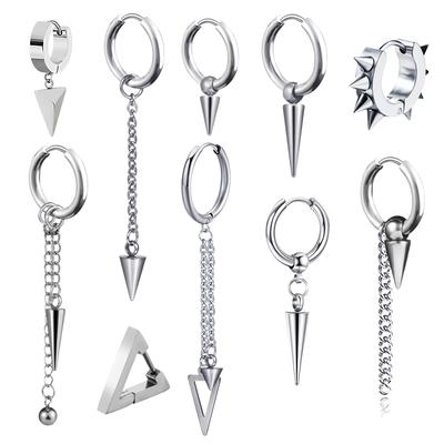 Stainless Steel Dangle Hanging Pendant Drop Earring for Woman Man Minimalist Punk Spike Piercing Ear Jewelry New In Accessory