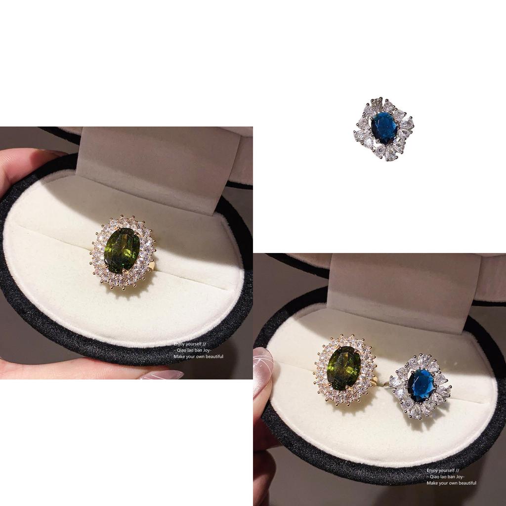 Geometric Oval Zircon Open Ring For Women Elegant Fashion Jewelry