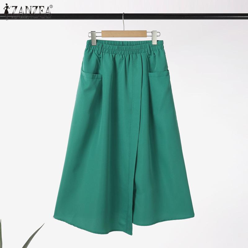 ZANZEA Women Casual Elastic Waist Solid Color Loose Skirts