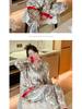 Ice Silk Women's Mori Style Long Sleeve & Pants Floral Pajama Set