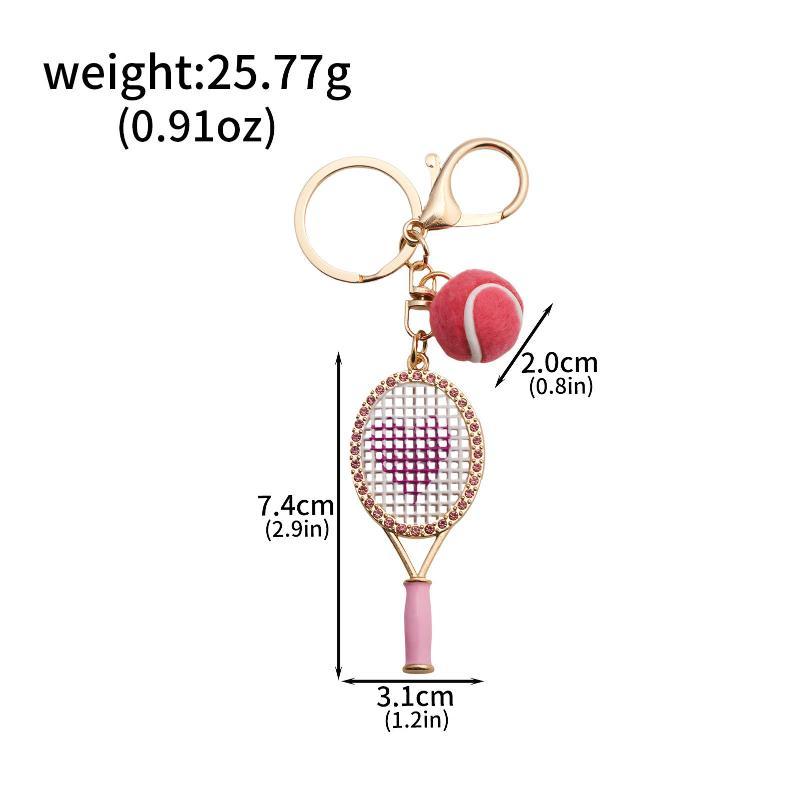 Crystal Heart Tennis Racket Keychain Mini Felt Tennis Ball Bag Charm Sports Key Ring Backpack Purse Pendant Gift For Women