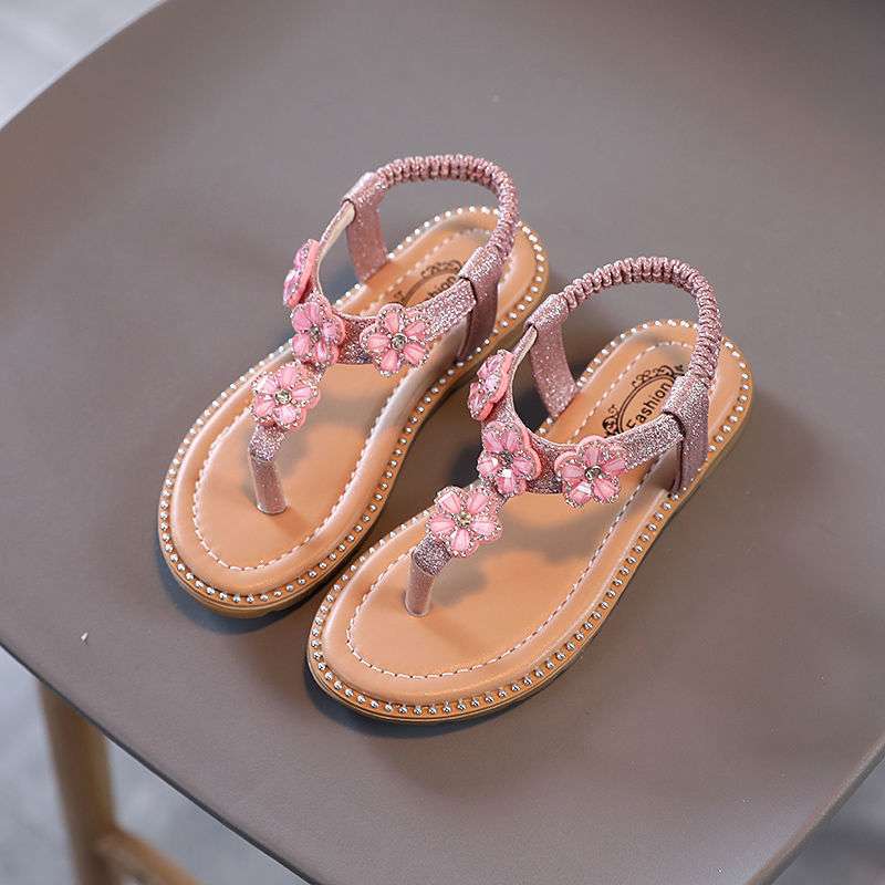 2025 summer Korean version of the new girls sandals princess shoes pearl flip-flops toe sandals baby shoes children's shoes