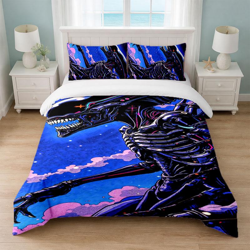 Alien Xenomorph Bedroom 3Pcs Bedding Set Soft Bed Sheet Pillowcases Home Bedding Decoration