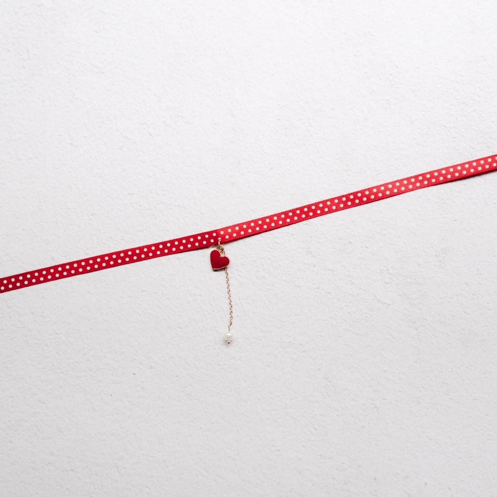 Burgundy Pearl Strawberry Pendant Ribbon Choker Necklace for Women