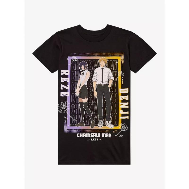 Summer Men's T-shirts Japanese Anime Chainsaw Man Power Graphic Clothing Harajuku Y2K Half-sleeve Women’s Oversized Cotton Tops