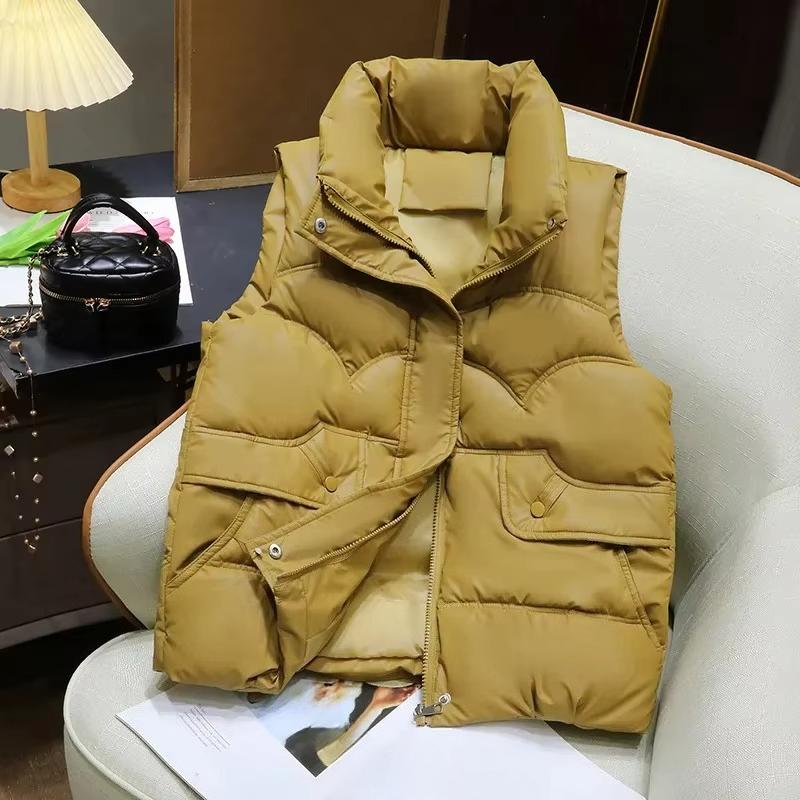 Down Vest Women Autumn Winter Fashion Stand Collar All-Match Warm Sleeveless Waistcoat Jacket Ladies
