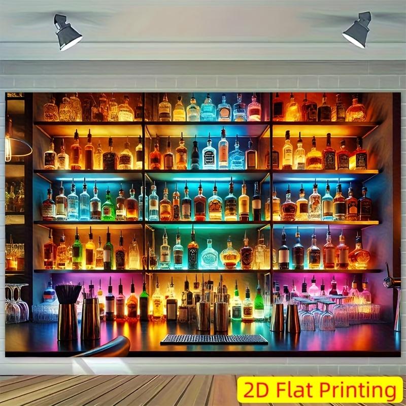 Neon Wine Cabinet Bar Tapestry Colorful Strong Wine Bottle Background Wallpaper Home Bar Game Room Decoration