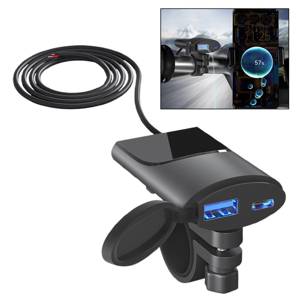 Motorcycle Phone Charger 30W USB-C +18W USB-A dual ports For motorcycle ATV tricycle Mounting Bracket Motorcycle Phone Char X8T3