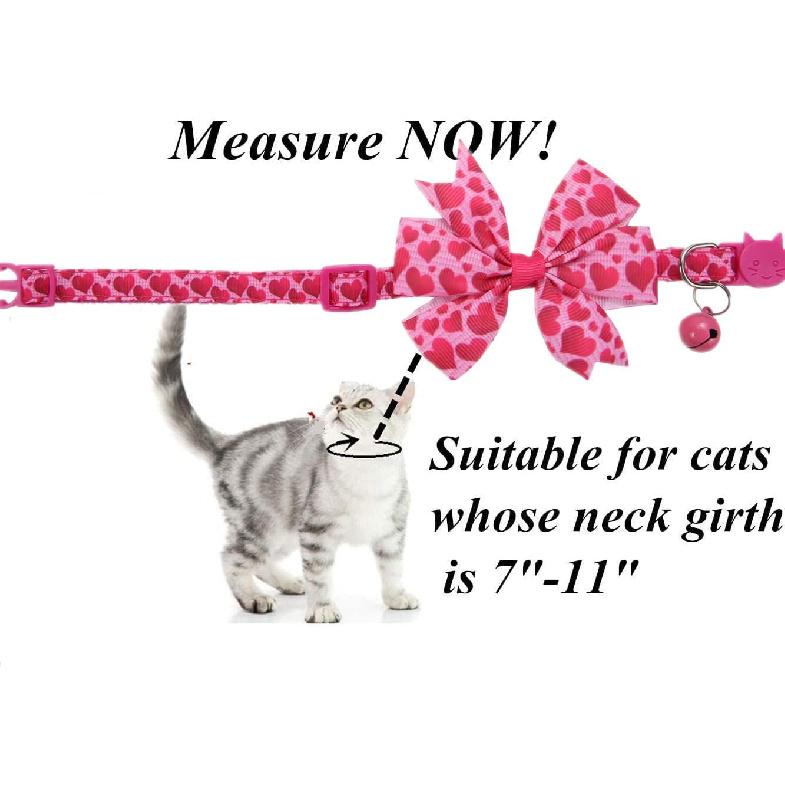 BoomBone Valentines Day Cat Bow Tie Collar Adjustable Breakaway Collar with Bells, Heart Bowtie Kitten Collar
