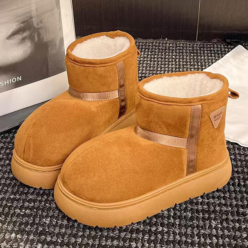 Women's Fashion Lightweight Height-enhancing Soft Sole Winter Warm Fur One Snow Boots Velvet Lined Non-slip Casual Sports Cotton Boots