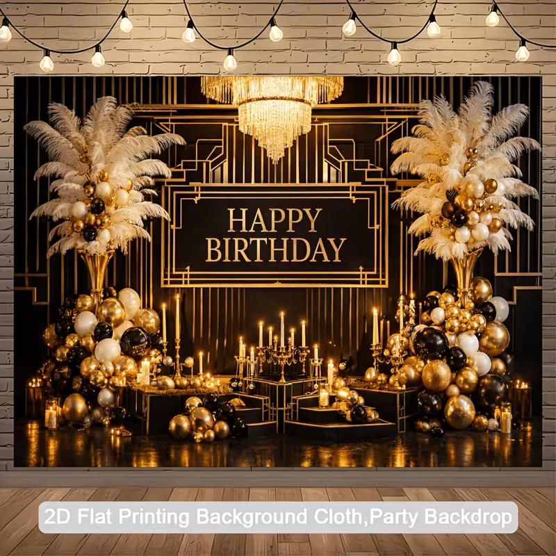 2D Glam Black Gold Chandelier & Balloon 2D Flat Backdrop 47.2x31.5inch/120*80cm