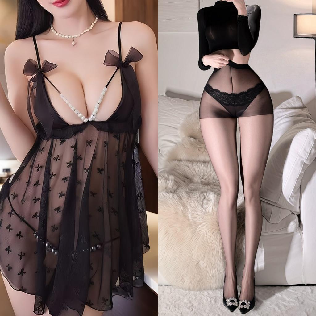 Sex Underwear Pure Desire Pearl Perspective Suspender Nightdress Passion Temptation Sexy Lace Print Free Set