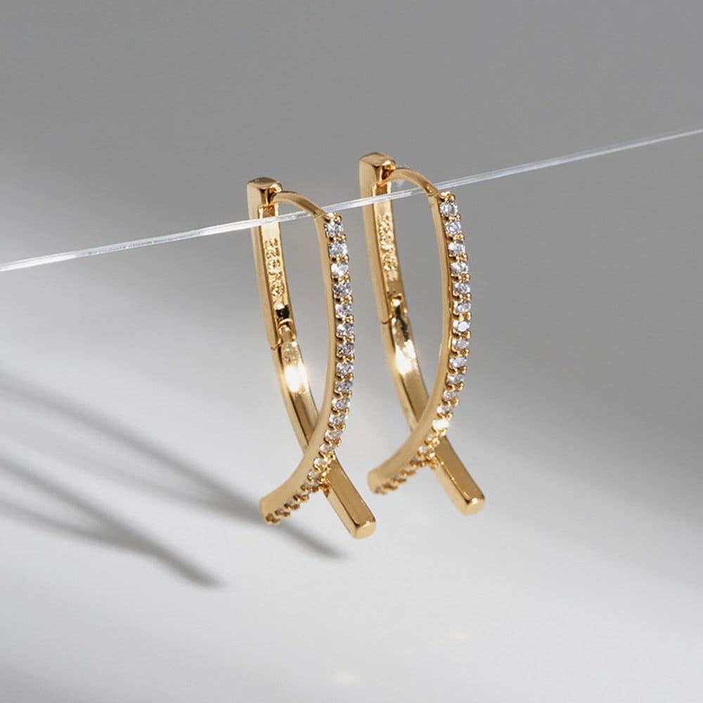 925 Silver Two-Line One-Touch Earrings W Pink