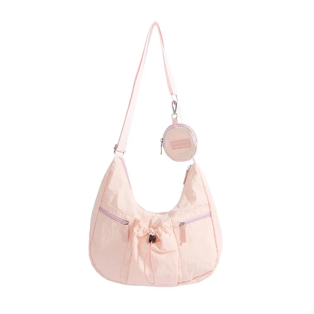 Solid Nylon Totes Bag Versatile Large Capacity Overlarge Drawsting Bag Light Weight Casual Women's Commutting