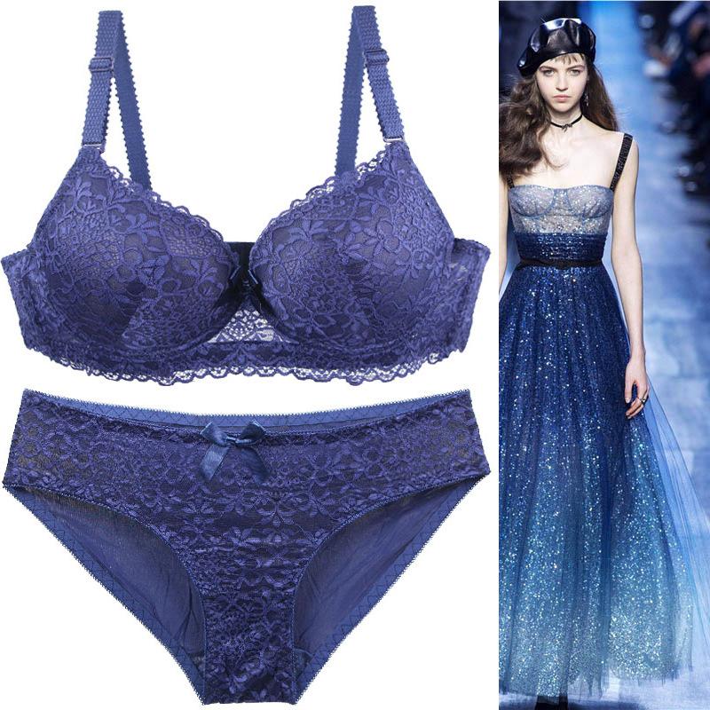 Sexy Luxurious High-end Western-style Lingerie Set Featuring A Fashionable Push-up Lace Bra and Skin-friendly Breathable Panties