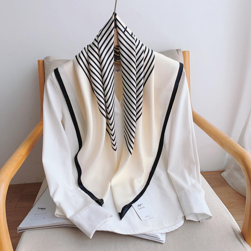 90×90 Großer Hochwertiger Schwarz-Weiß Gestreifter Schal: Professionelle Halsbekleidung, Stirnband & Sonnenschutz-Kopftuch