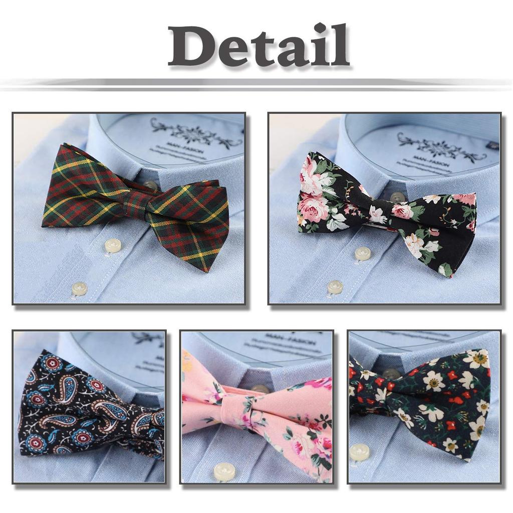 WHITE FANG Bow Tie, Stylish Paisley Floral Pattern, Business, Dress, Formal, Wedding, Men's NC014 (06: Floral Pattern C)