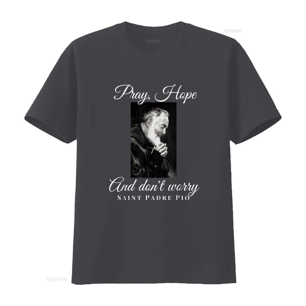 San Padre Pio Prega Spera Non Preoccuparti T-Shirt Cristiana Cattolica vintage Lavata moda streetwear Grafica alla moda Casual homme