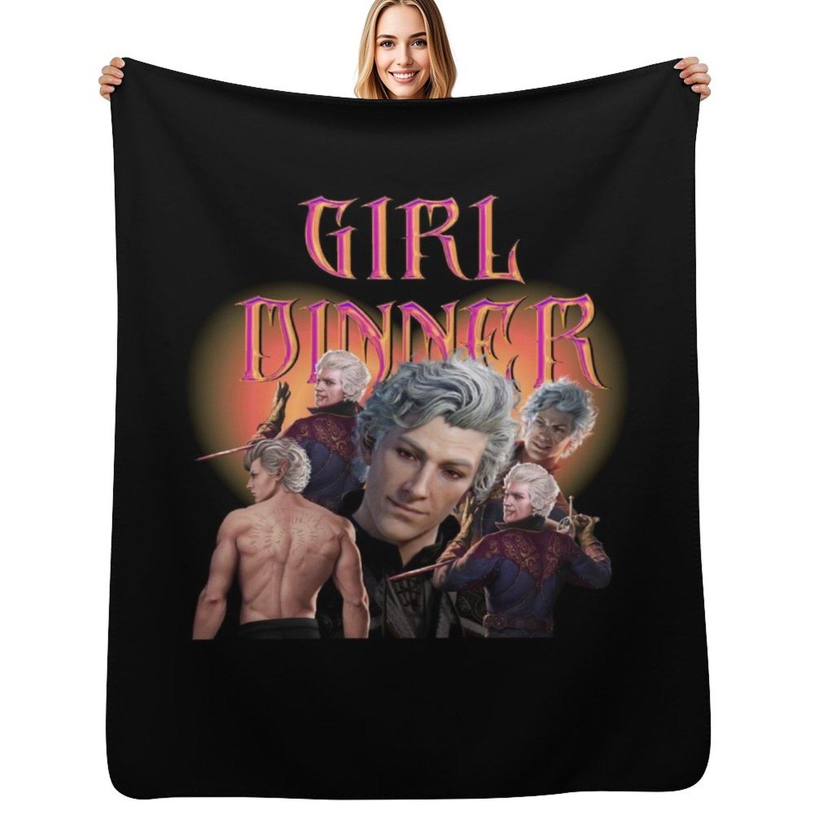 Astarion girl dinner - bg3 Game Throw Blanket Cozy Throw Blanket for Bed Sofa Chair Size: 75*100cm, Weight: 230 GSM