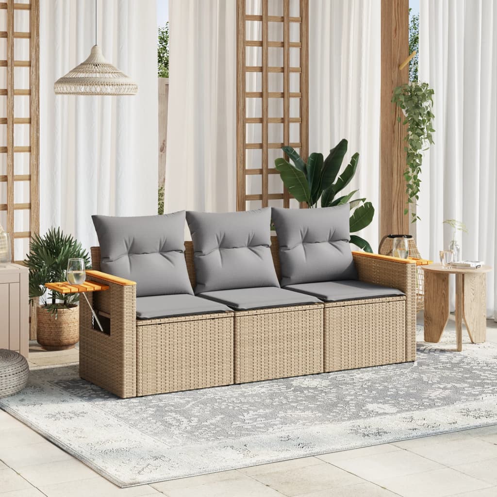 Vidaxl 3-Cz. Set di Mobili da Giardino con Cuscini, Beige, Polyrattan