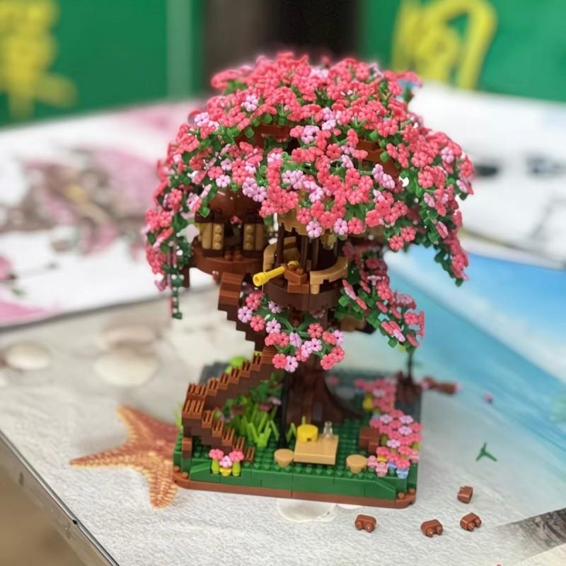 OUZEY Cherry Tree House Bonsai Construction Set Building Blocks DlY Toy Sakura Tree Home Decoration Ornaments Holiday Girlfriend