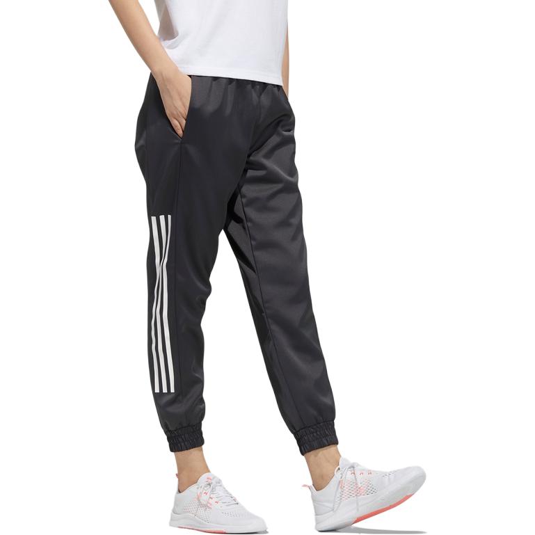 adidas Spodnie Sportowe Dzianinowe Damskie z Paskami o Zwężanym Ściągaczu, Średnio Stanu, Czarne GP5411