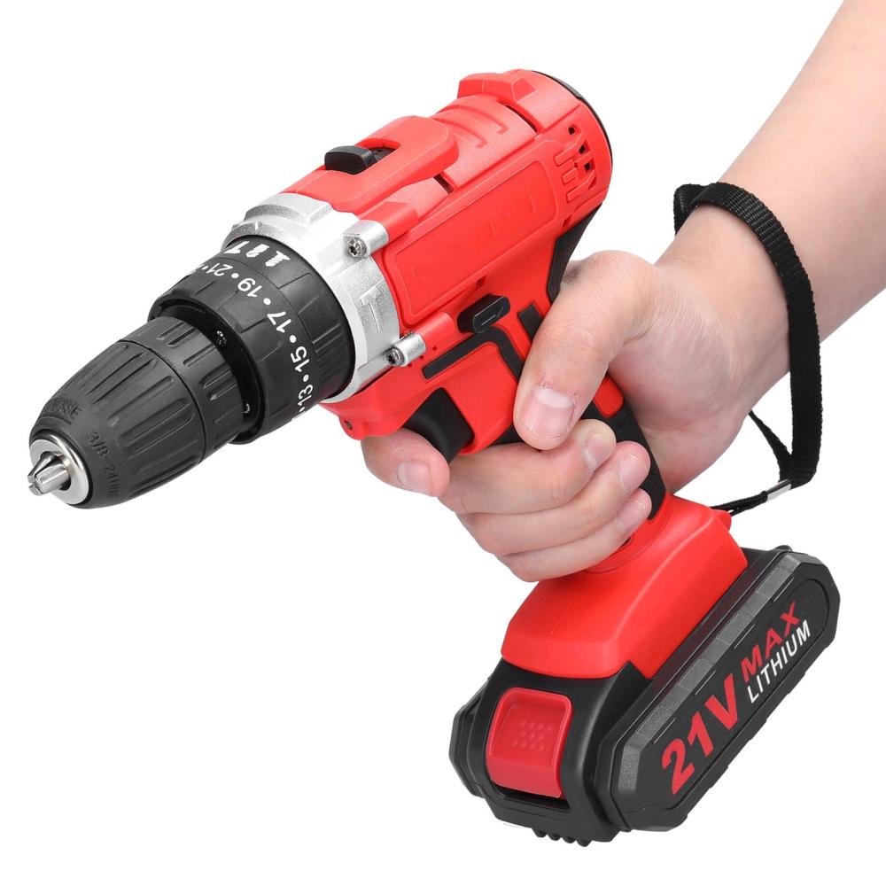 Haushalts-Multifunktions-21-V-Bohrmaschine, 3 Arbeitsmodi, 2 Geschwindigkeitsregelung, stufenlose Geschwindigkeit