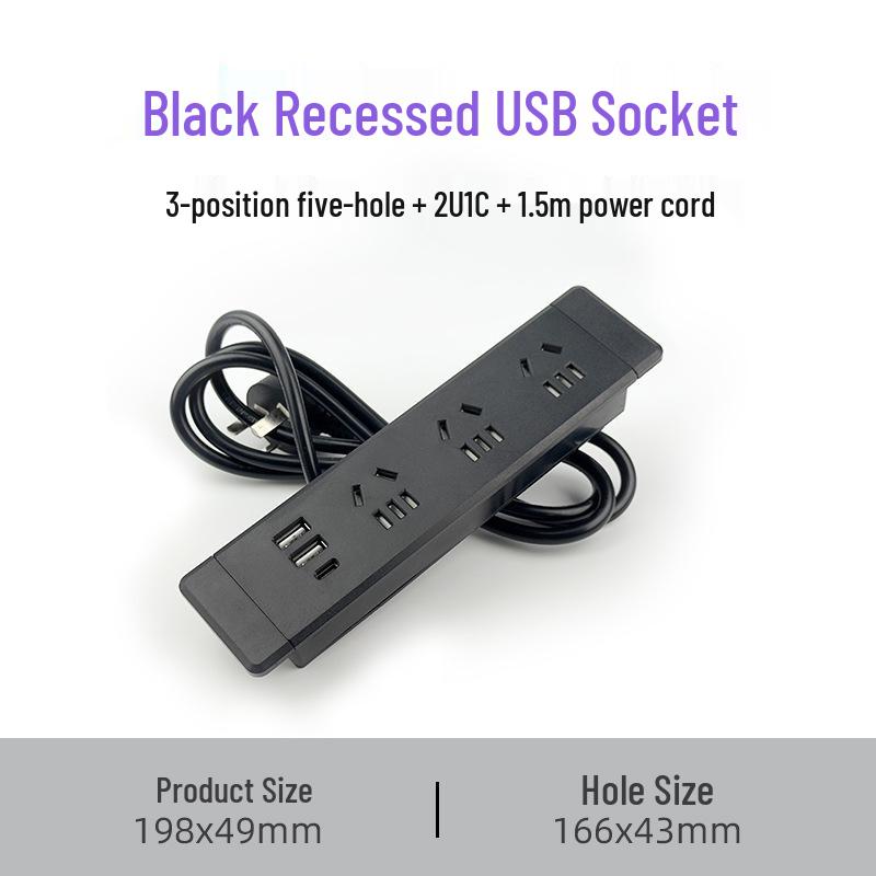 Embedded Desktop Power Strip with Extension Cord