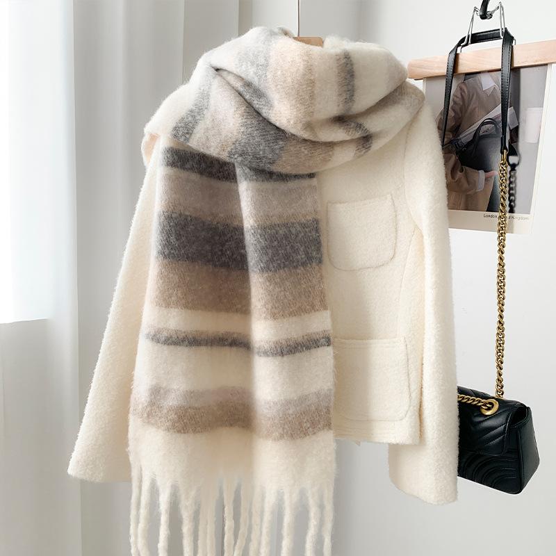 North thickened warm scarf soft waxy couple shawl winter high sense solid color versatile fringed scarf women