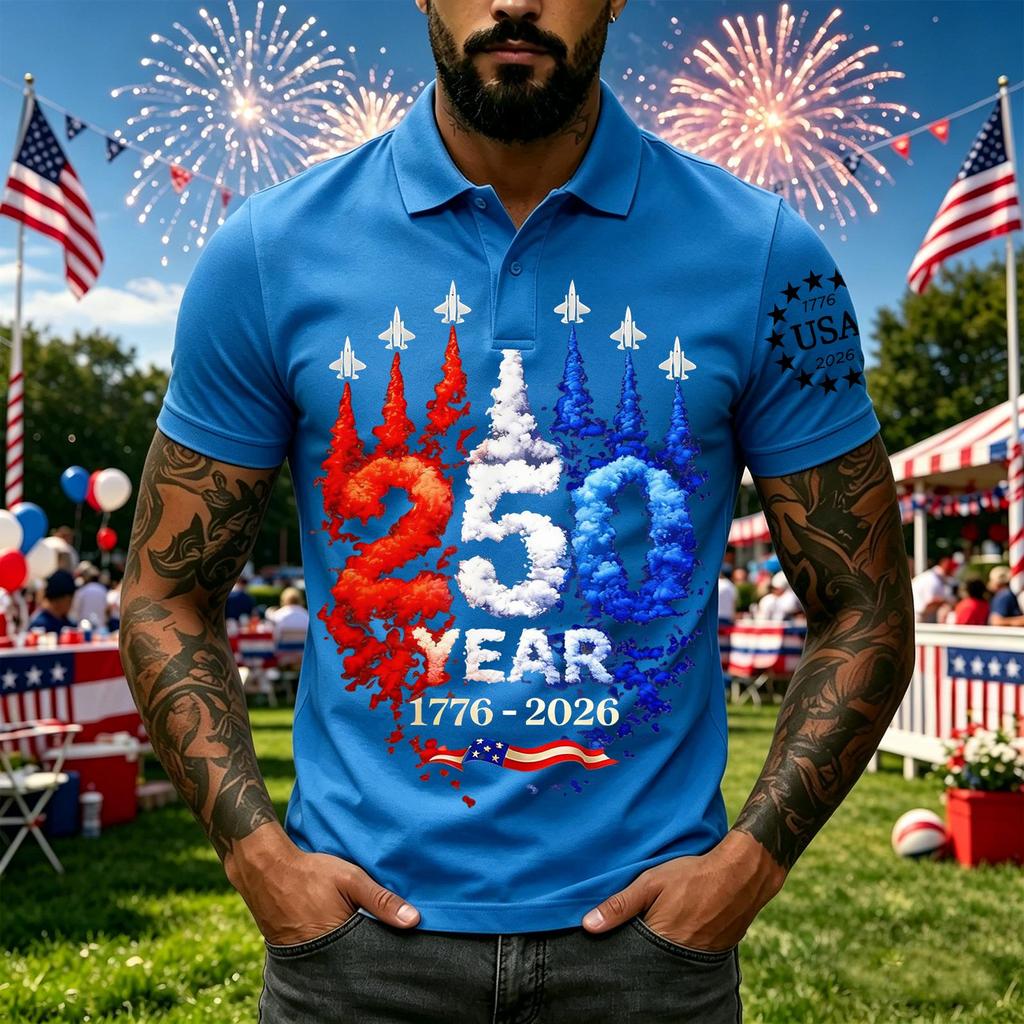 Men's Casual Short Sleeve Polo Shirt with Independent Day Graphic Print Classic Fit Breathable Fabric Comfortable Design