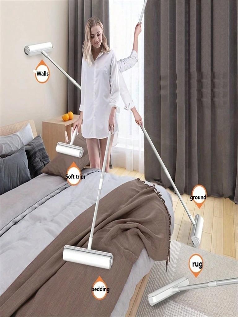 3 Stück/Set (2 Rollen Papier + 1 Wischmopp mit langem Stiel) Haarentferner, Einziehbare Kleiderbürste, Haushalts-Katzenhaar-Bodenreinigungswerkzeug, Tierhaar