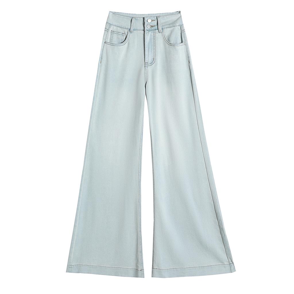 Helle Tiansi Schlagjeans mit weitem Bein für Damen Sommer Neu High-Waist Locker Drapierend Eisseide Gerade Bein Bodenlange Hose