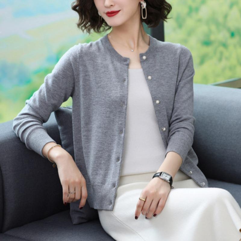 Φθινοπωρινά Γυναικεία Πλεκτά Ζακέτες Καρντιγκάν Μακρυμάνικα Χαλαρά Κορεάτικα Πουλόβερ Μονόχρωμα Καρντιγκάν με Στρογγυλή Λαιμόκοψη