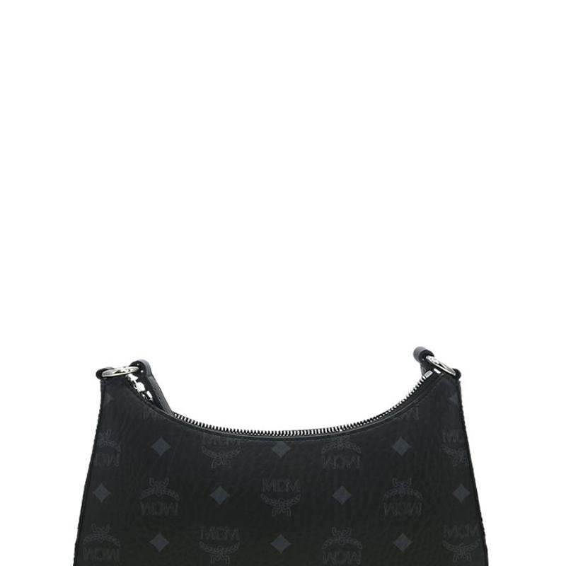 MCM Aren Visetos Monogram Embossed Laurel Logo Pattern Natural Leather Shoulder Bag Women Shoulder Bag Black MWHGSTA04BK001