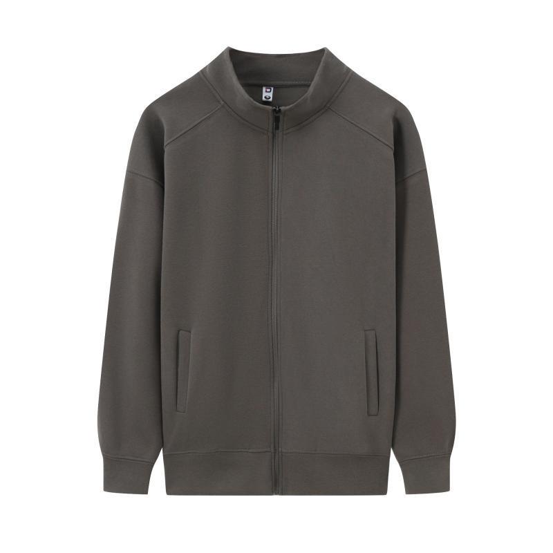 350g Unisex Stand Collar Zipper Sweatshirt - Thin, Solid Color, Drop Shoulder with Custom Logo Print for Spring & Autumn