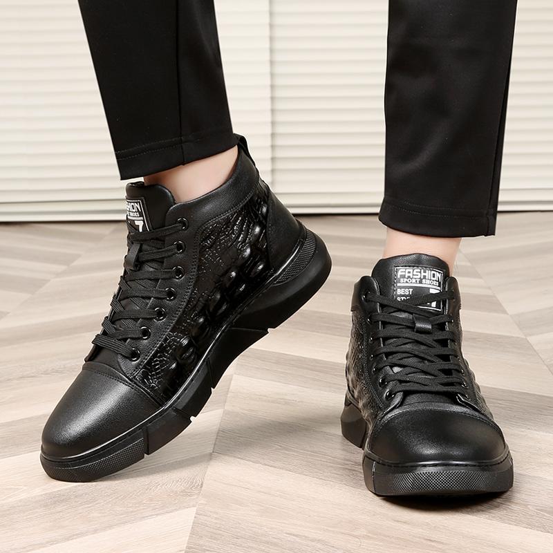 FashionCrocodile Pattern Male Sneakers Autumn/Winter Plush Leather Men Casual Shoes Business Work Office Lace-up Dress shoes For Men