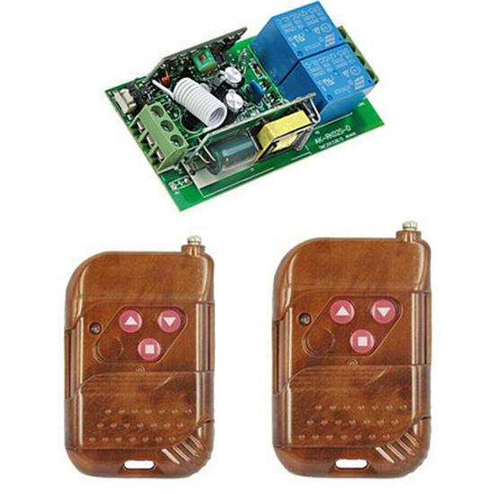 220V Dual Garage Door Controller with Peach Wood Remote - Three Buttons: Up, Down, Stop (315M)