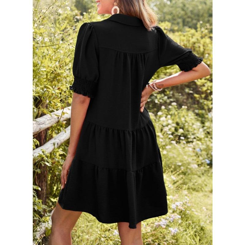 YYFS Damenmode Sommer Frühling Einfarbig Druck 1/2 Ärmel POLO Hals Lose Taille Freizeitkleider