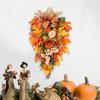 Maple Leaves Swag Wreath Fall Autumn Artificial Peony Sunflower Flower Teardrop Wreath Front Door Festival Decor