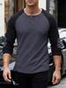 Men's Cross-Border Casual Raglan Sleeve Patchwork Round Neck Waffle Knit Sweatshirt for Spring/Autumn