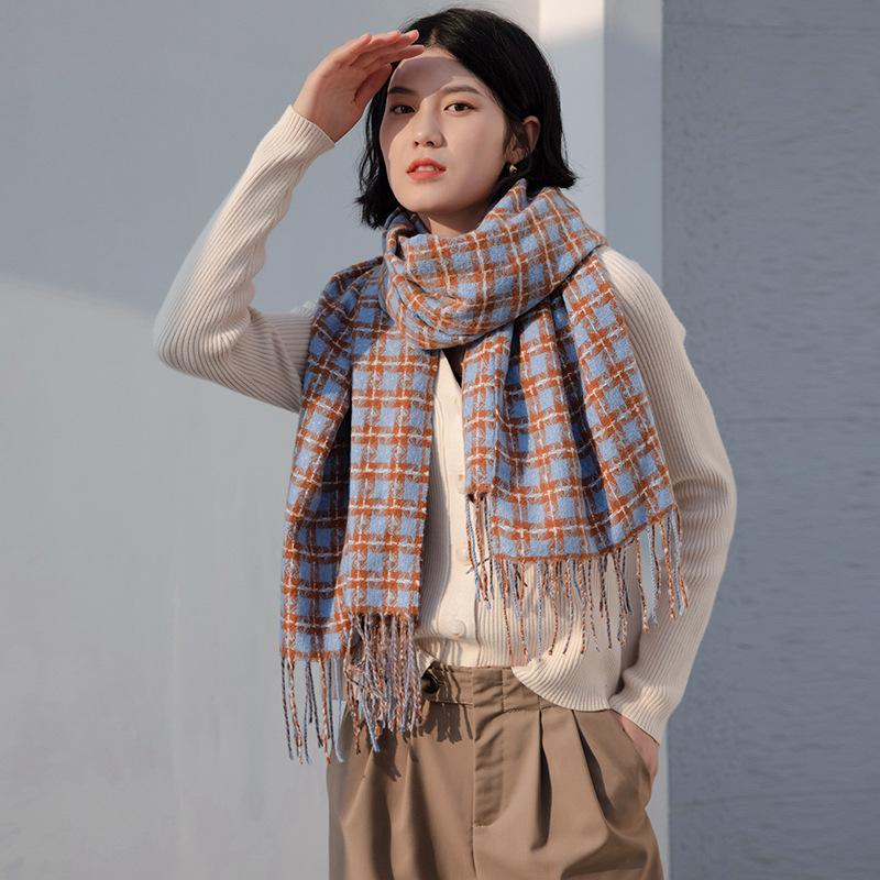 Scarf women's 2025 new autumn and winter fashion sweet imitation cashmere scarf medium and long warm plaid shawl