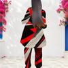 Women Plus Size Round Neck Long Sleeve Blue Orange Printed Layered Top Long Pants Two Piece Set