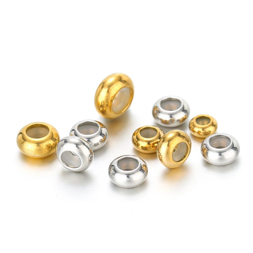 20pcs 6/7/8/10mm Stainless Steel Adjustment Beads with Non-slip Silicone Ring Gold Stopper Spacer Beads for DIY Jewelry Making
