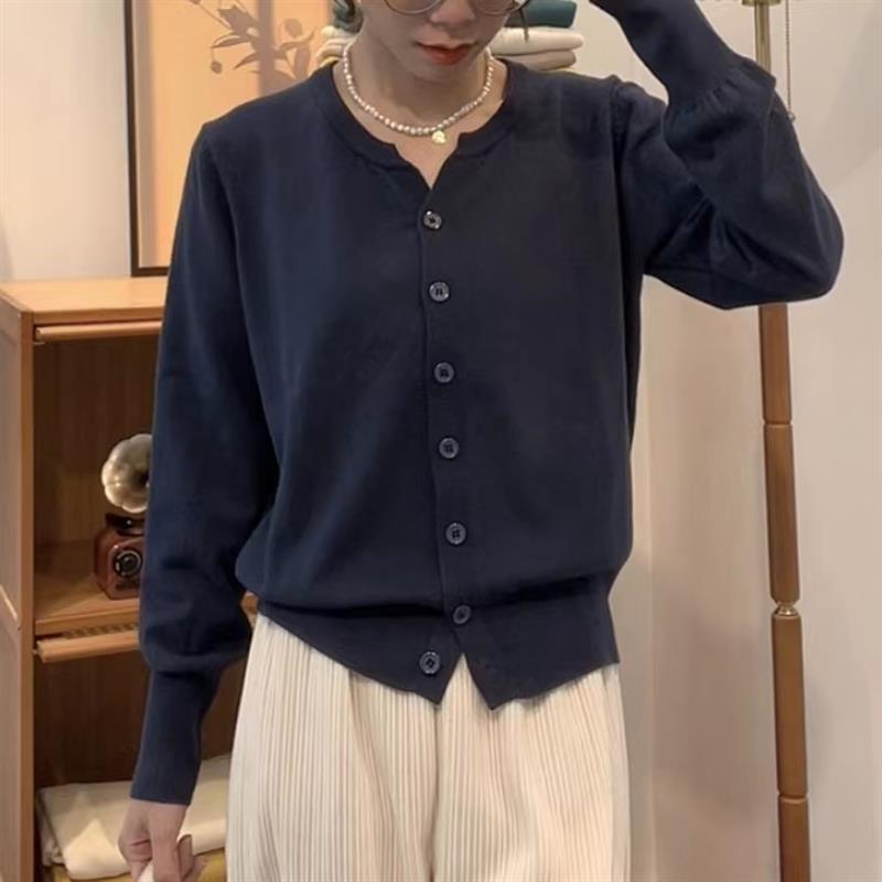 Thin Knitted Cardigan Women's Autumn New Round Neck Loose Short Sweater Jacket Top Women