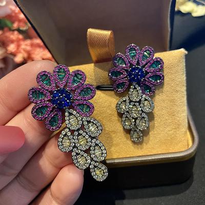 2022 Luxus 925 Silber Nadel Micro Set AAA Zirkon Stein Blume Ohrringe für Frauen Hochzeit Engagement Geburtstag Schmuck