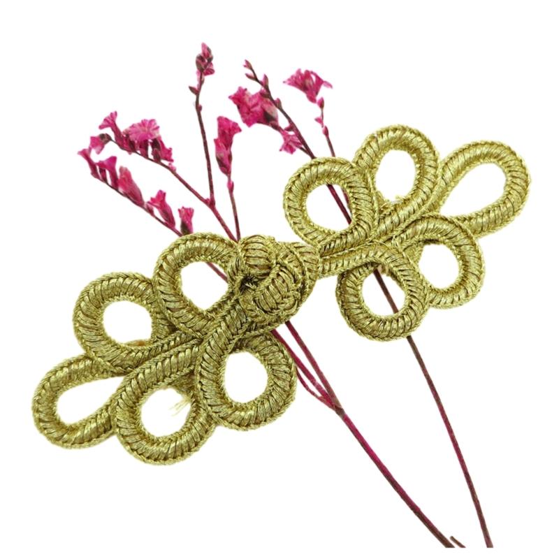 Five Leaves Shape Chinese Cheongsam Knot Button Closure Ribbon Gold Wire Fastener Hanfu Tang Shirt Suit DIY Sewing Craft